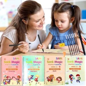 Sank Magic Practice Copybook Books With Pen & Refills Reusable Handwriting Workbook Tracing Practice Book For Preschools